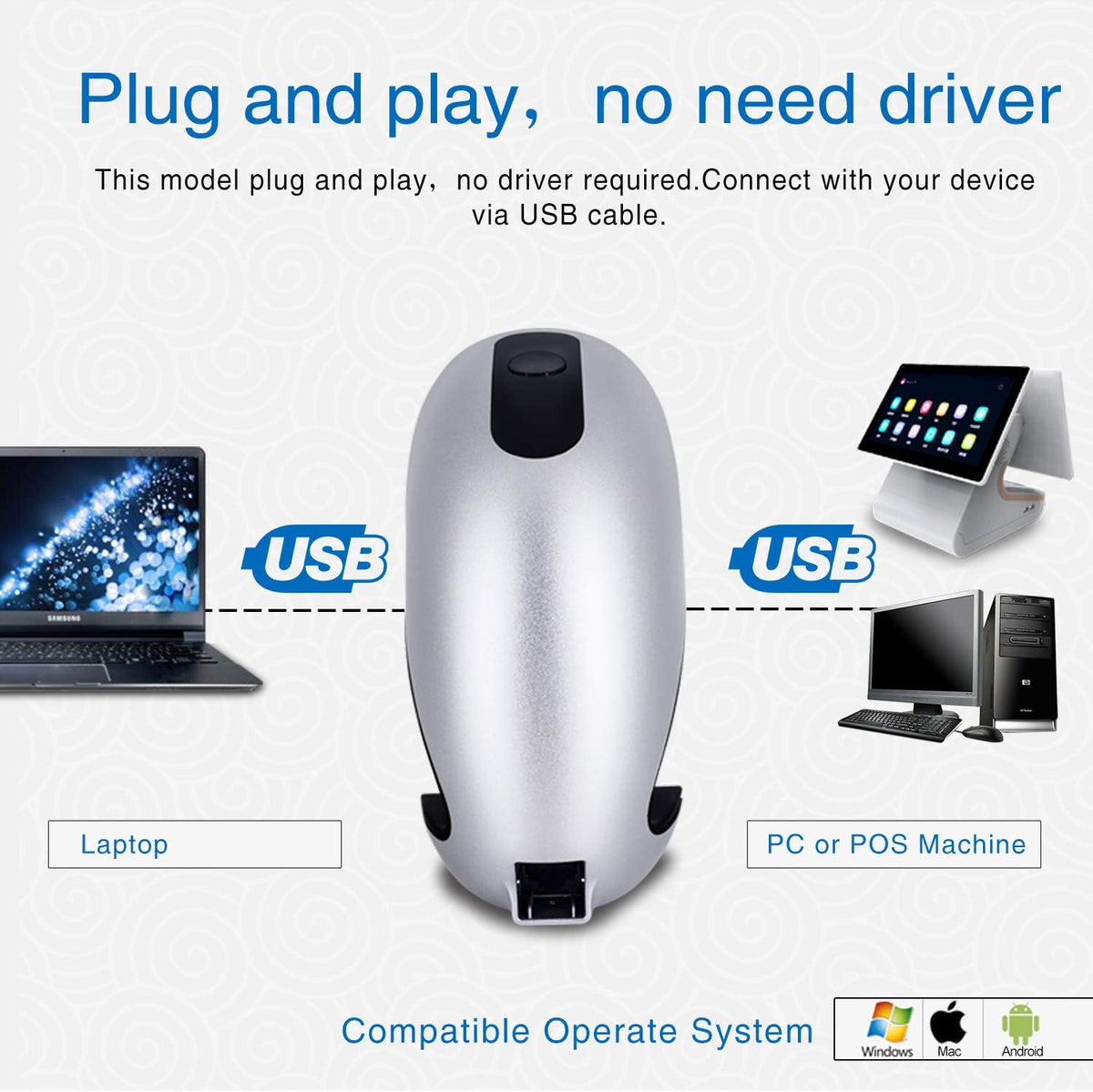 Automatic 1D 2D Omnidirectional Hands-Free USB Barcode Scanner S81947