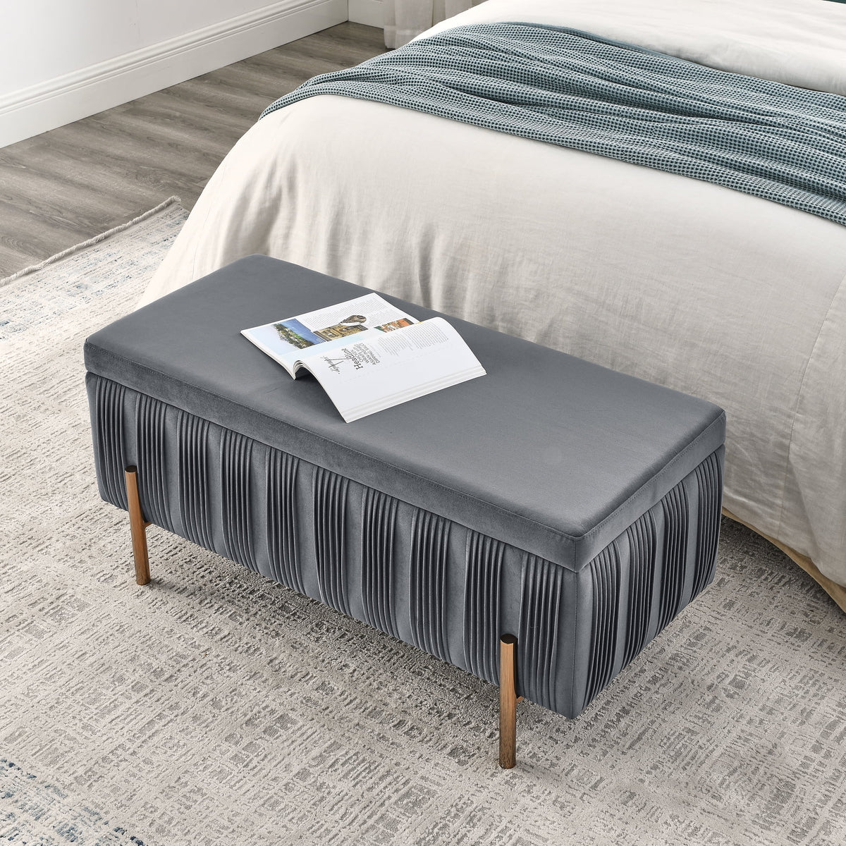 Grey Velvet Upholstered Storage Bench X2427