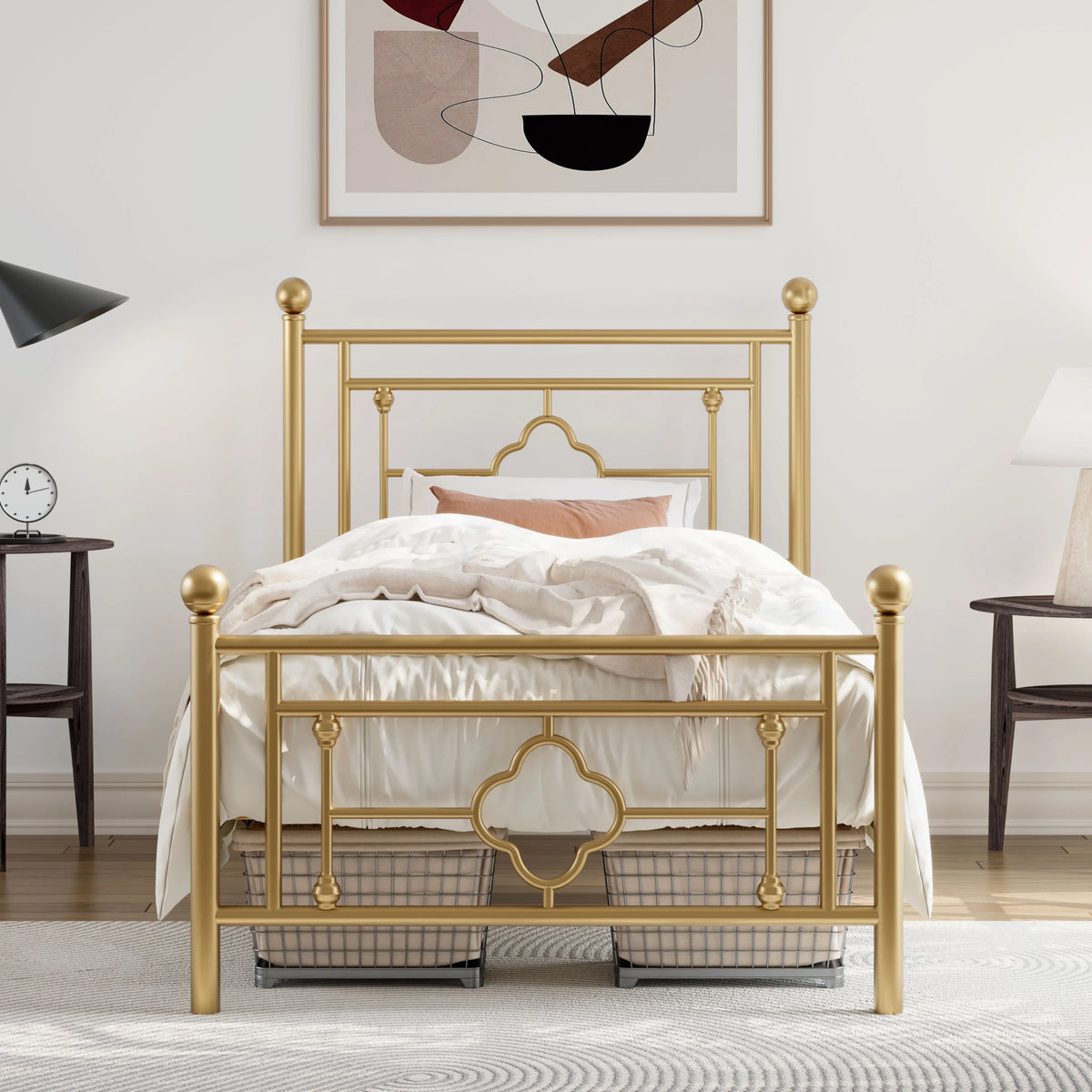 Queen Size Black Metal Platform Bed Frame with Headboard and Footboard F980869