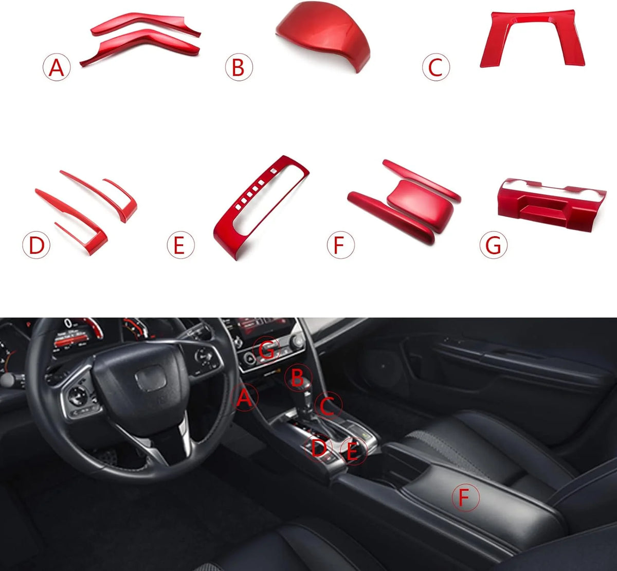 Interior Center Console Panel Gear Shift Button Frame Trim Kit Sporty Red R960294