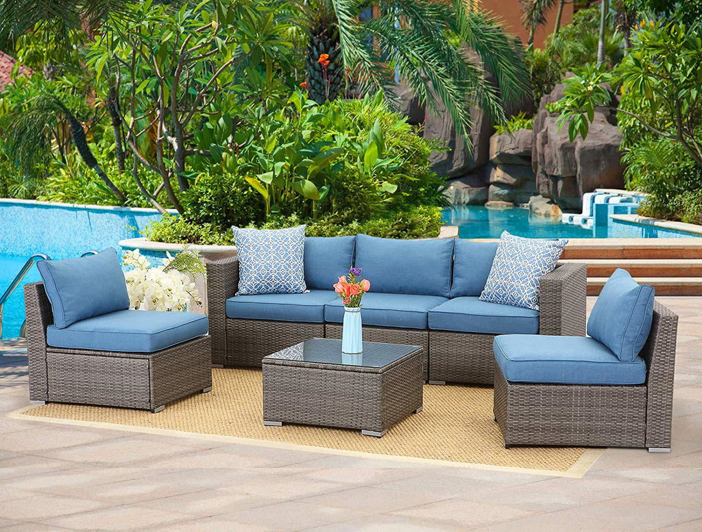 6 Pcs Outdoor Wicker Rattan Furniture Set with Cushions S5504