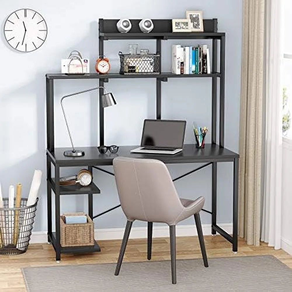 Black 47 Inch Computer Desk with Shelves and Hutch Z370335