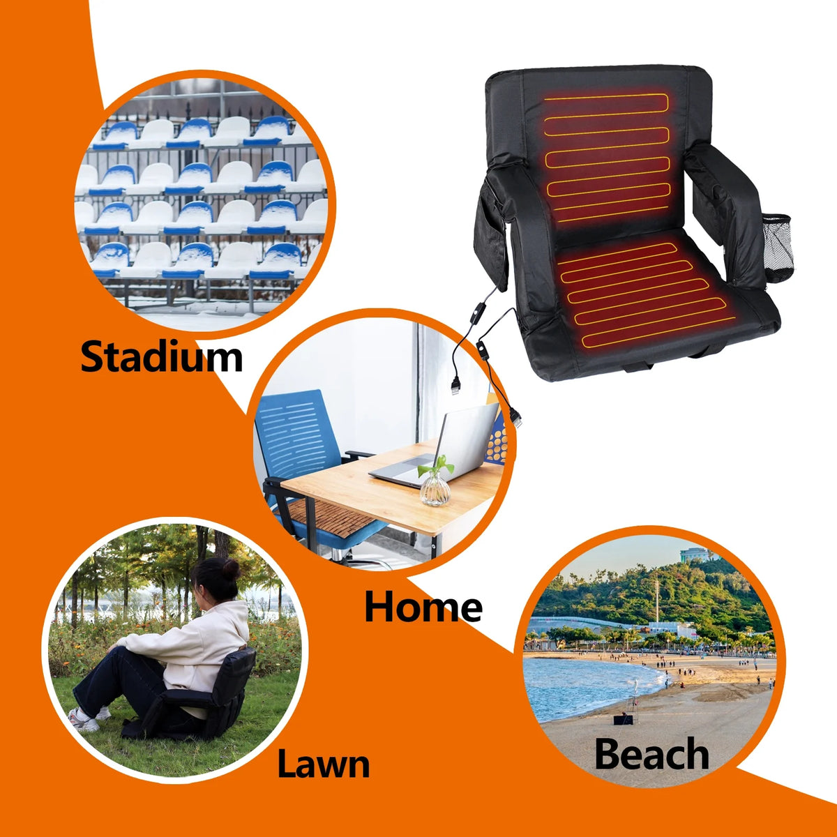Double Heated Stadium Seat with Back Support, 21" Extra Wide Folded Bleacher Chair H97950