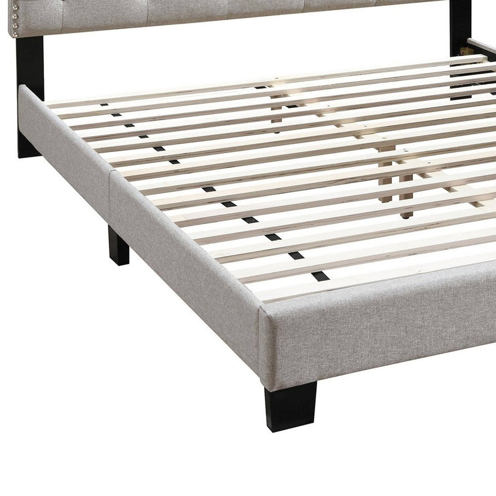 Twin Bed with Button Tufted Scalloped Headboard, Light Brown Y84139