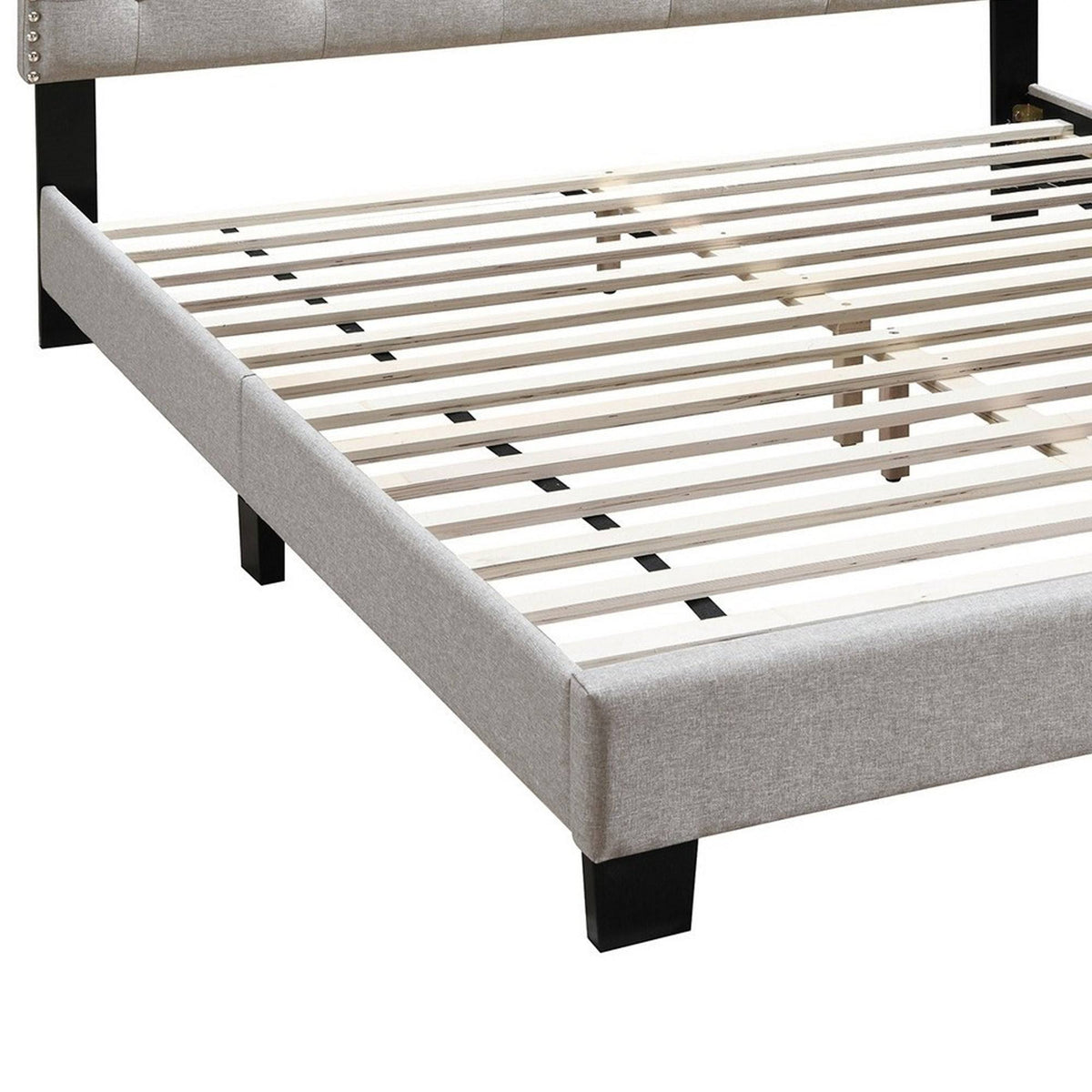 Twin Bed with Button Tufted Scalloped Headboard, Light Brown Y84139
