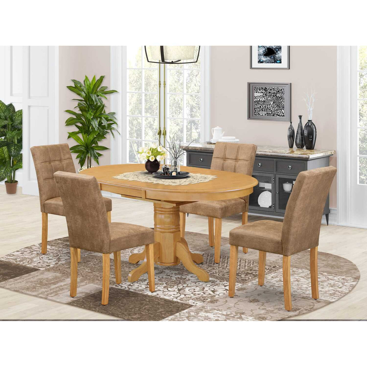 5 Piece Oak Dining Room Set with Oval Table and 4 Chairs M4583