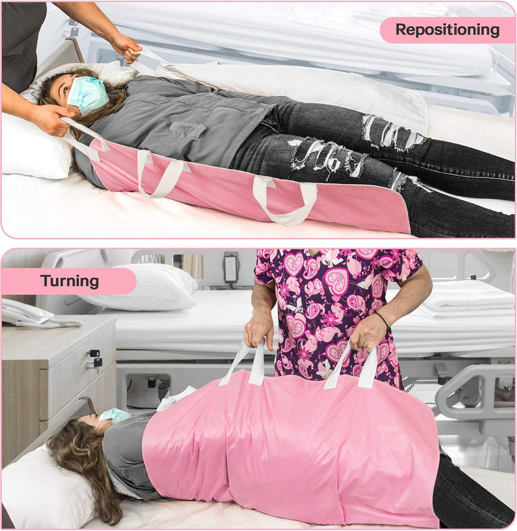 Waterproof Reusable Incontinence Bed Pad with 6 Handles, 34” x 36” (2-Pack Pink) E46470