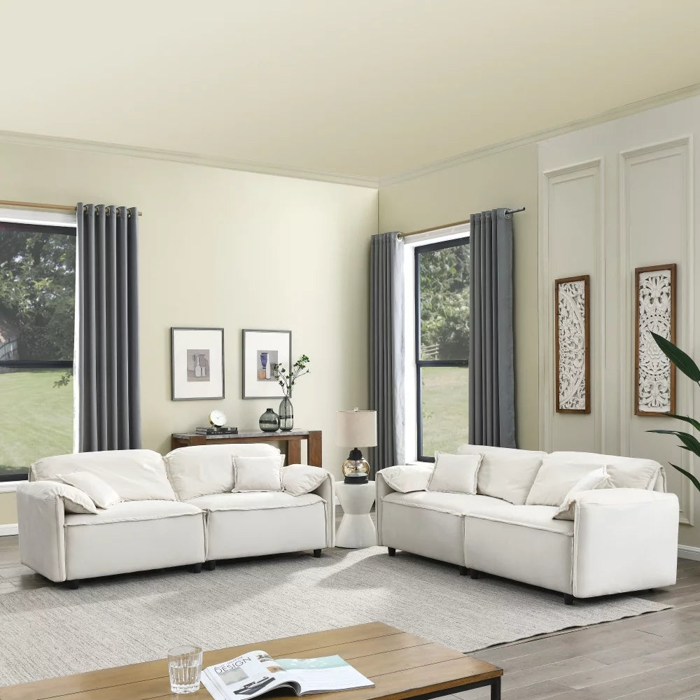 Beige Velvet 2 Piece Modular Sofa Set B2276