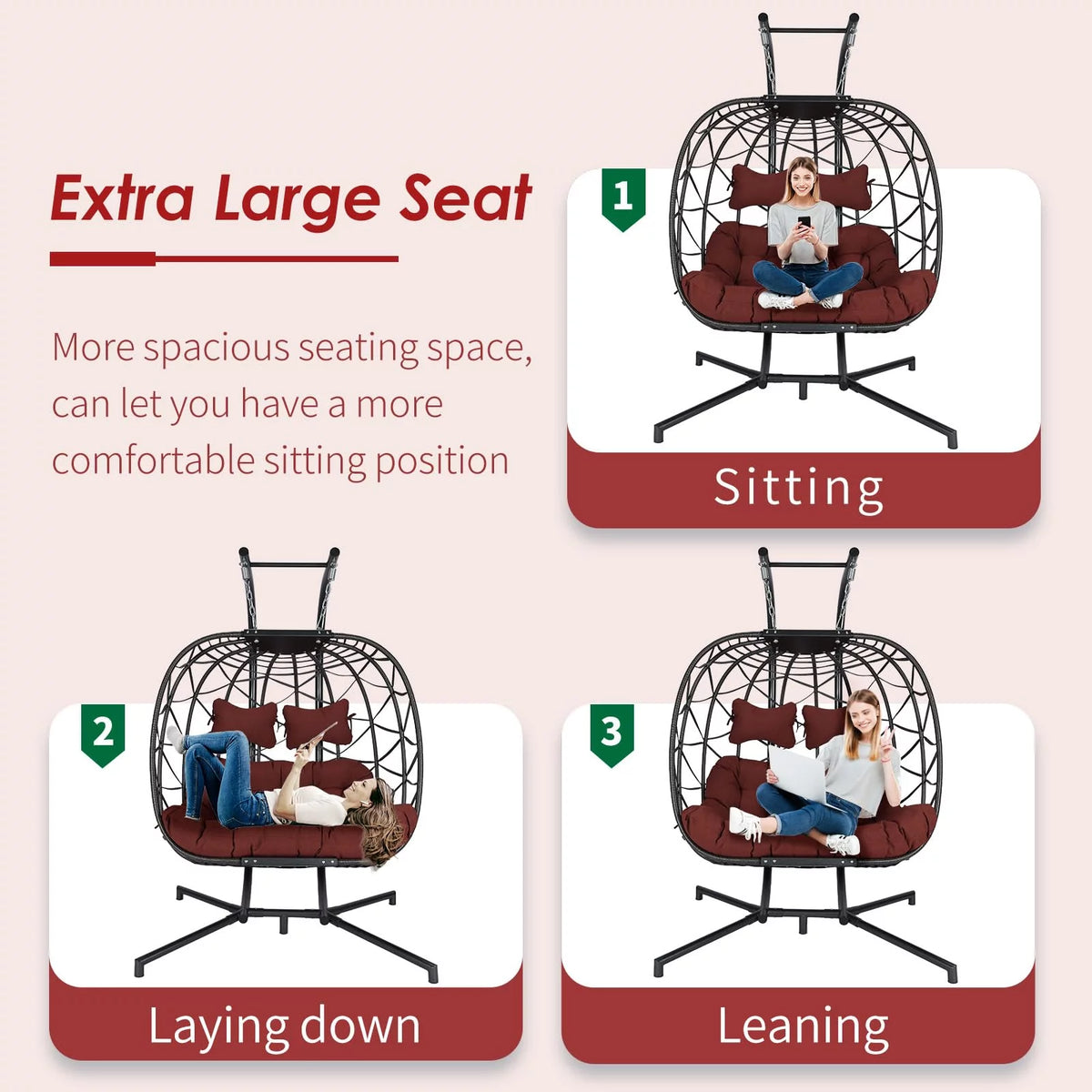 2 Seater Gray Swing Chair with Stand Y343