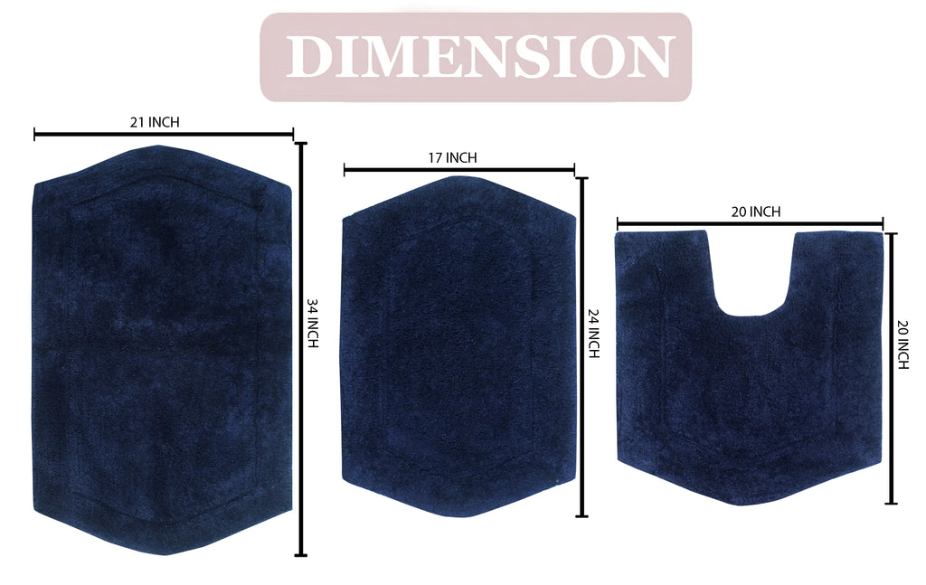 Navy 3 Piece Cotton Tufted Bath Rug Set Q789