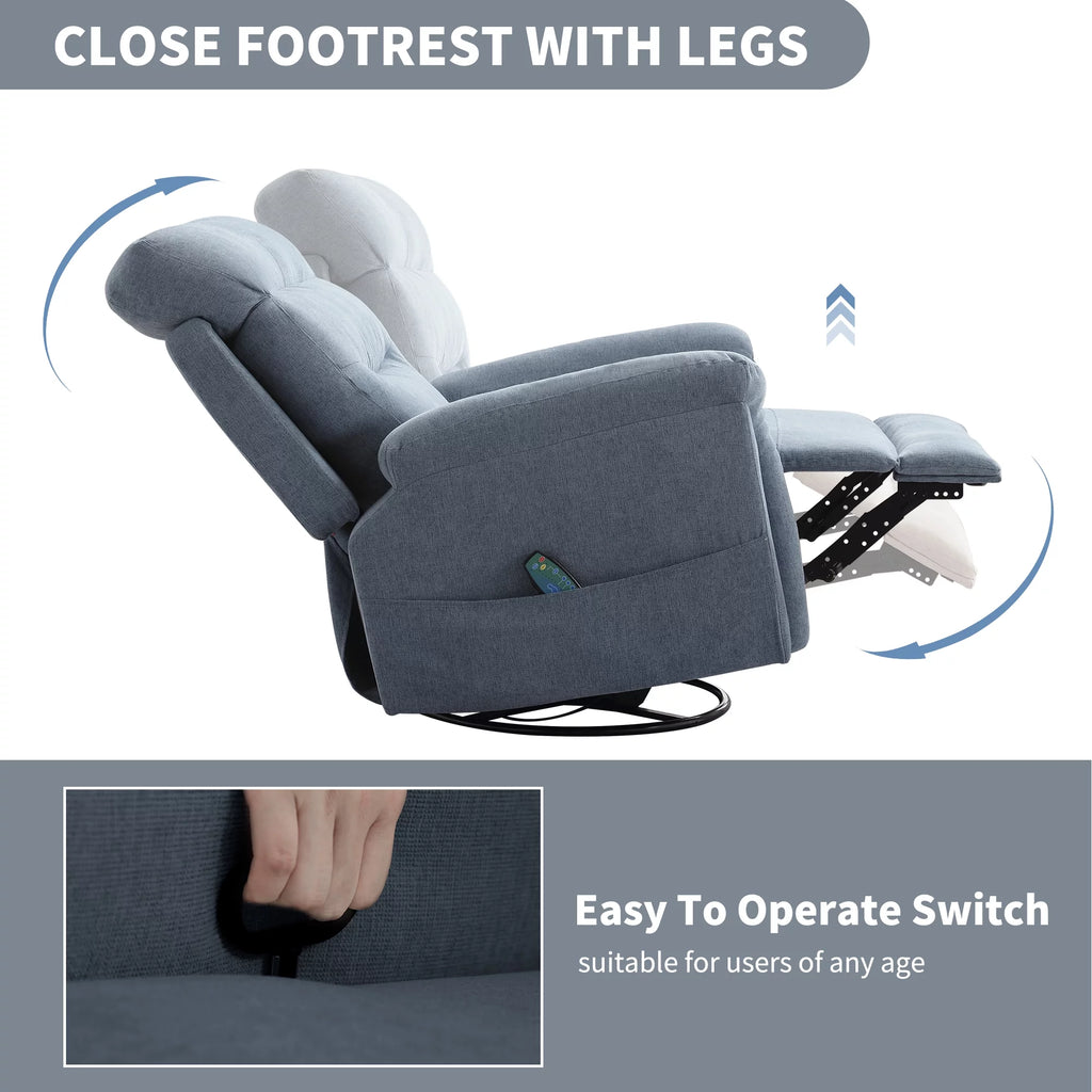 Upholstered Swivel Rocker Recliner Chair with Massage T426451