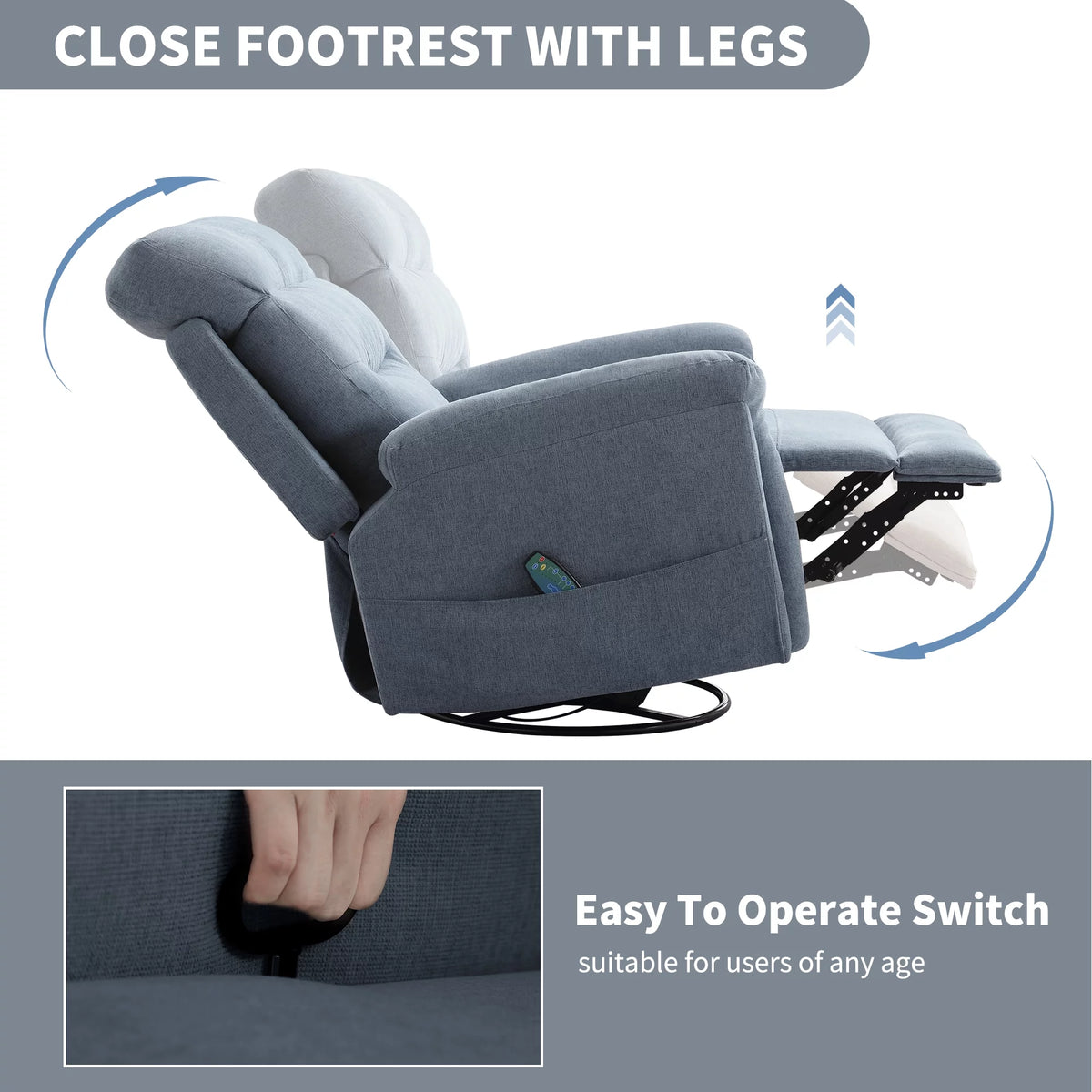 Upholstered Swivel Rocker Recliner Chair with Massage T426451