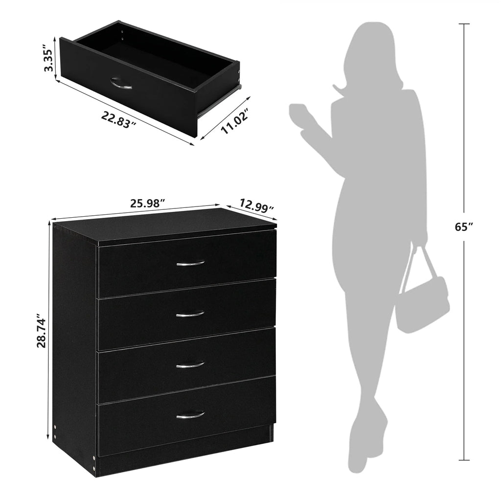 Black 4 Drawer Wood Dresser Y90070