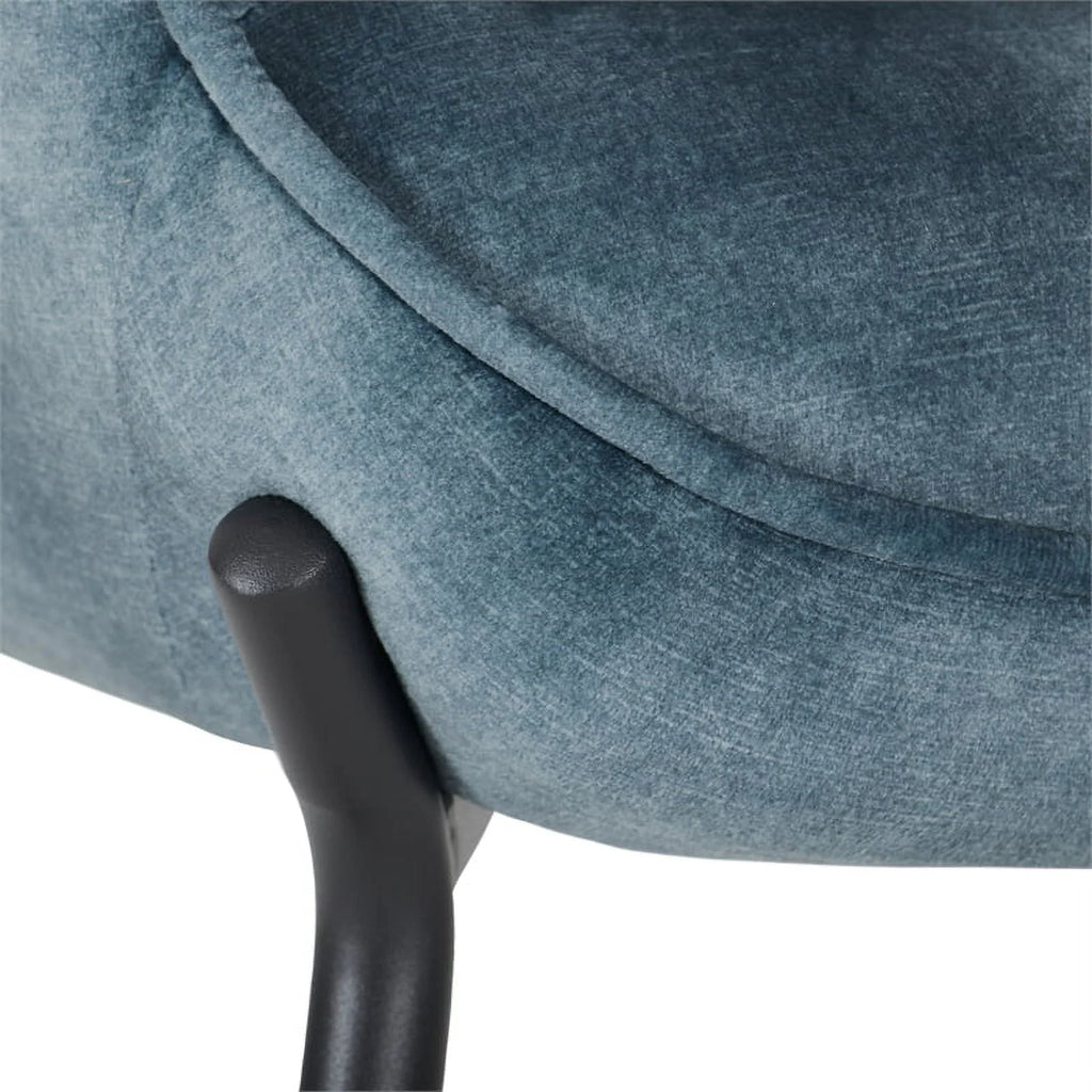 Dark Teal Blue Velvet Wingback Accent Chair with Stool J26940