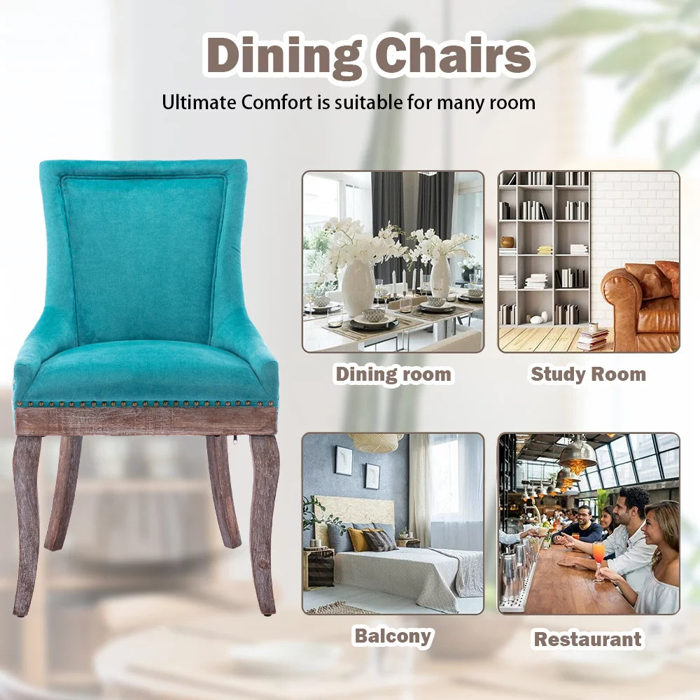 Blue Upholstered Dining Chairs Set of 2 with Wood Legs L880254