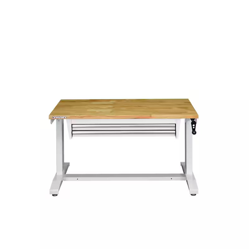 46 in. W White Adjustable Height Worktable with 2-Drawers P15008