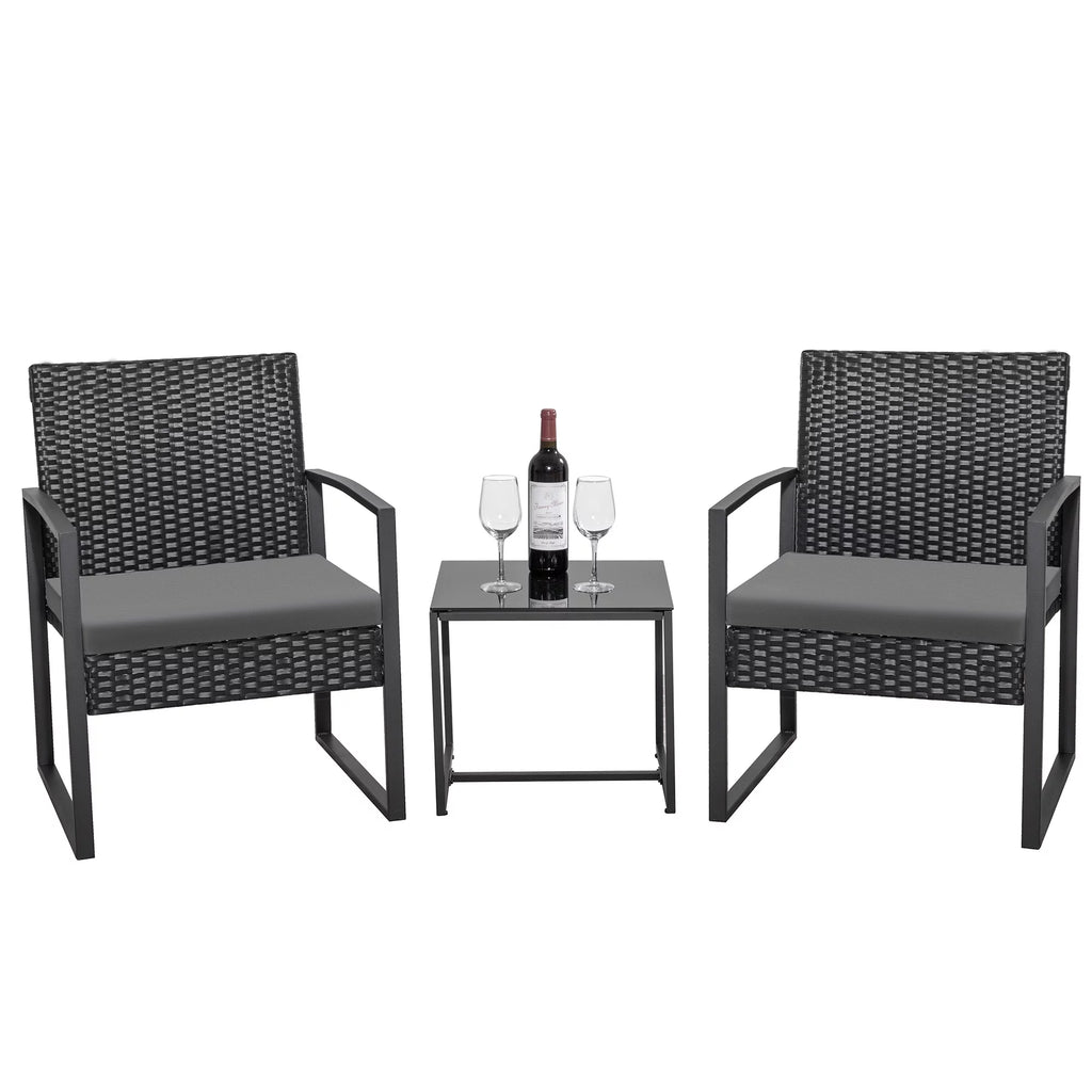 Black 3-Piece Wicker Bistro Chair Set with Coffee Table C159