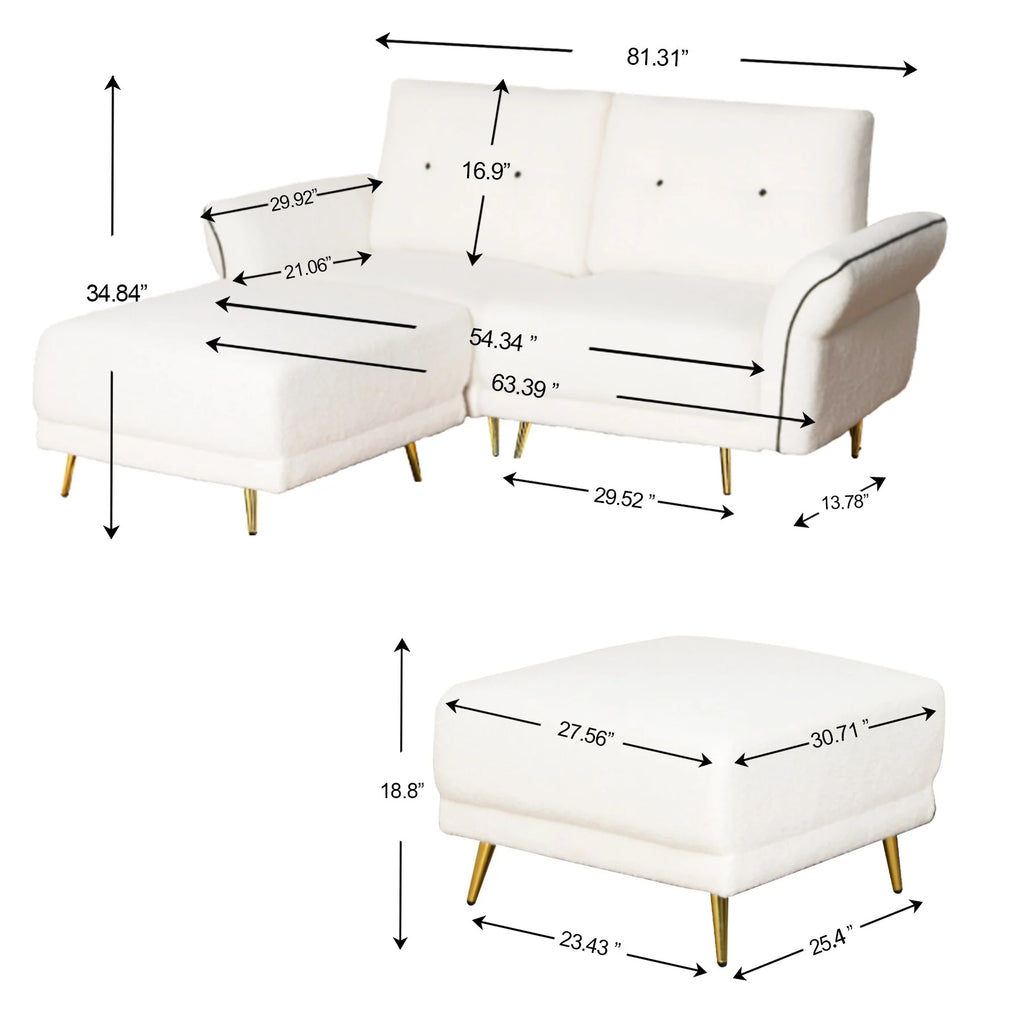 Sherpa Fabric White Loveseat Sofa K2525