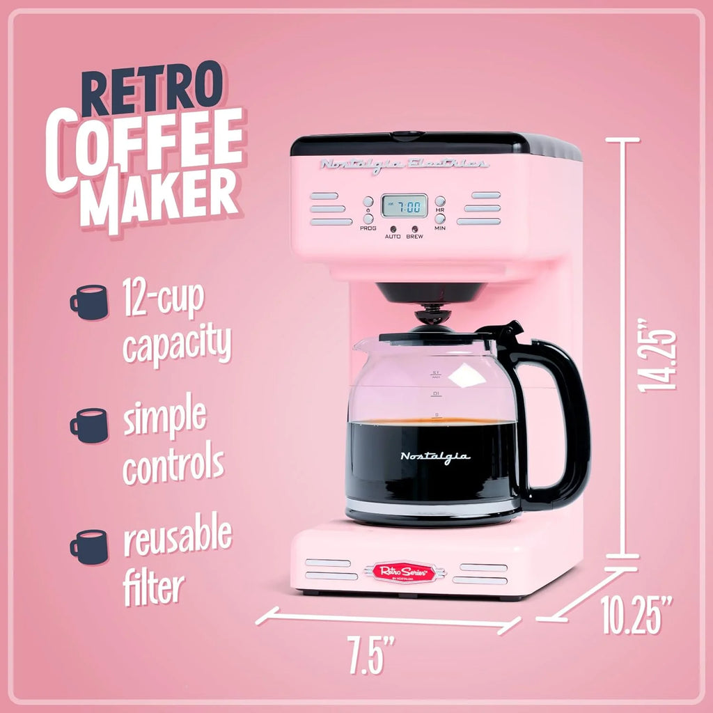 Red 12-Cup Programmable Retro Coffee Maker K5053