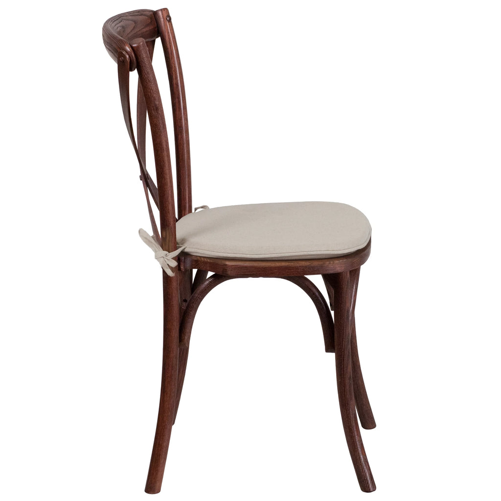 Mahogany Finish Wooden Cross Back Dining Chair with Cushion U801