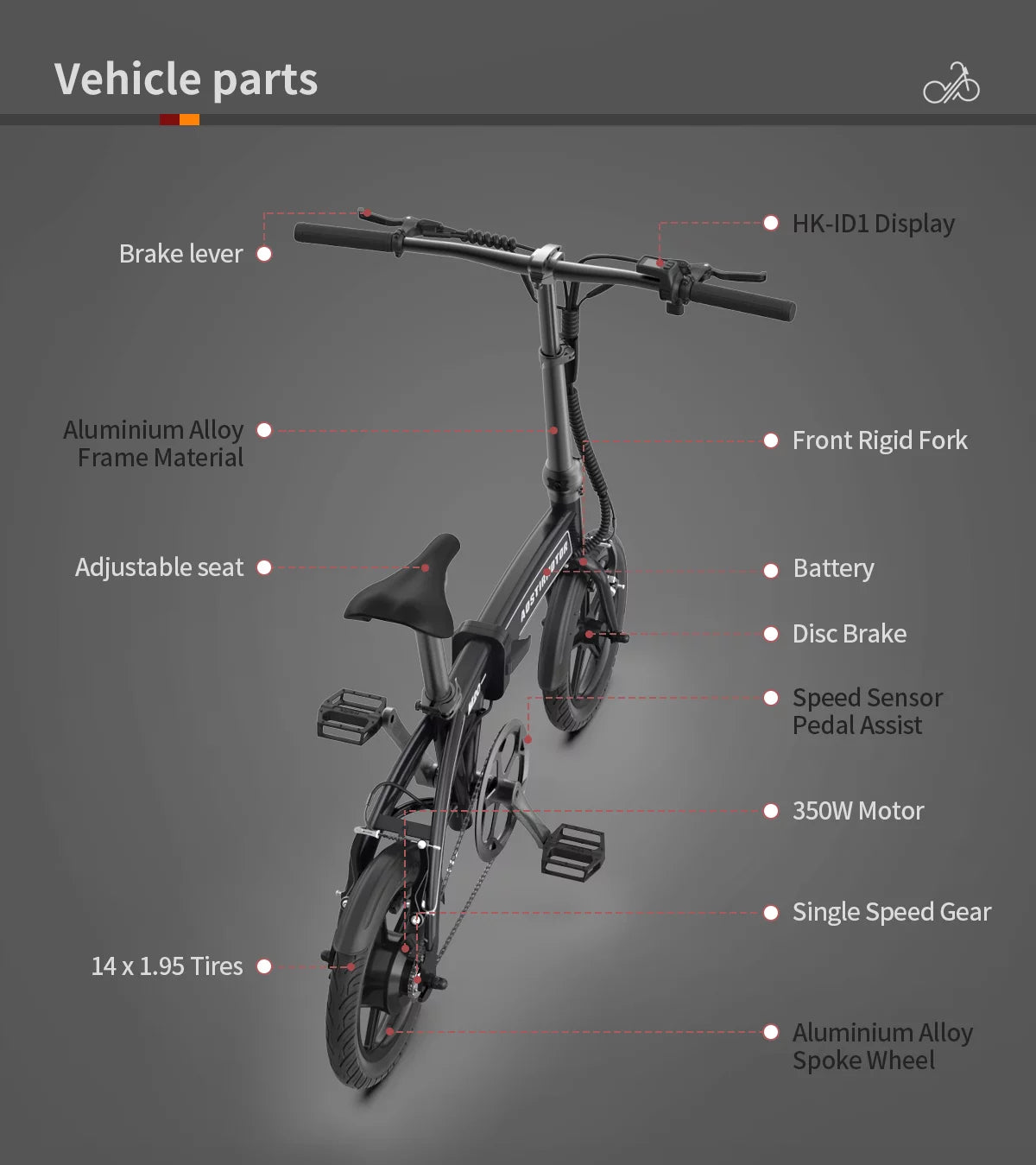14 Electric Bike, 350W 7.5Ah/36V Lightweight Folding Electric Bicycles (White) S162519