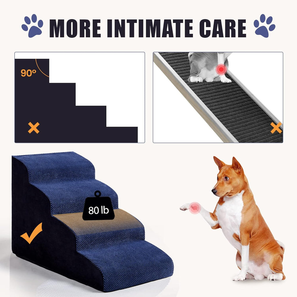 Navy Blue 4 Tiers Foam Dog Stairs V1306