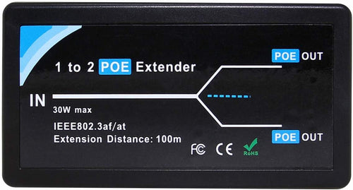 2 Port POE Extender Repeater 100 Meters 1 in 2 Out 10,100Mbps for Security POE Camera Over Cat5/Cat6 Cables B69069