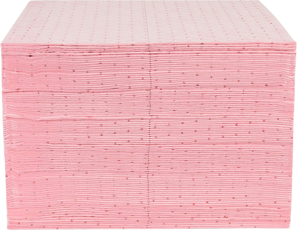 Hazmat Chemical Absorbent Pads, Heavyweight, 20 x 15, Pink, 100pcs Pack of 2 S349713