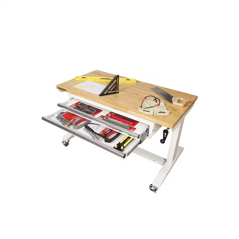 46 in. W White Adjustable Height Worktable with 2-Drawers P15008