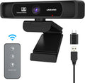 4K Webcam with Remote Control, Full HD, Auto-Focus 120° Wide Angle, Dual Noise Reduction Mics, Pack of 2 W659641