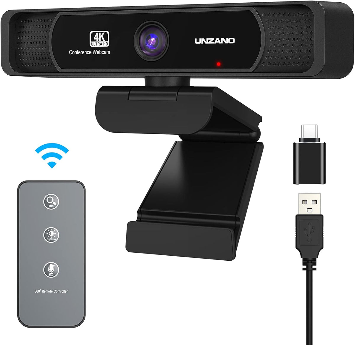 4K Webcam with Remote Control, Full HD, Auto-Focus 120° Wide Angle, Dual Noise Reduction Mics, Pack of 2 W659641