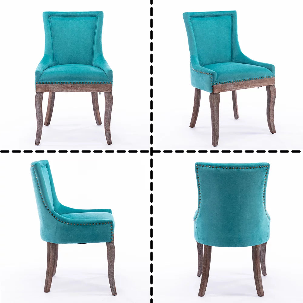 Blue Upholstered Dining Chairs Set of 2 with Wood Legs L880254