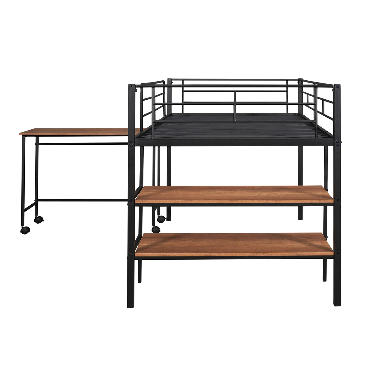 Twin Size Black Metal Loft Bed with Desk and Shelving Y2279