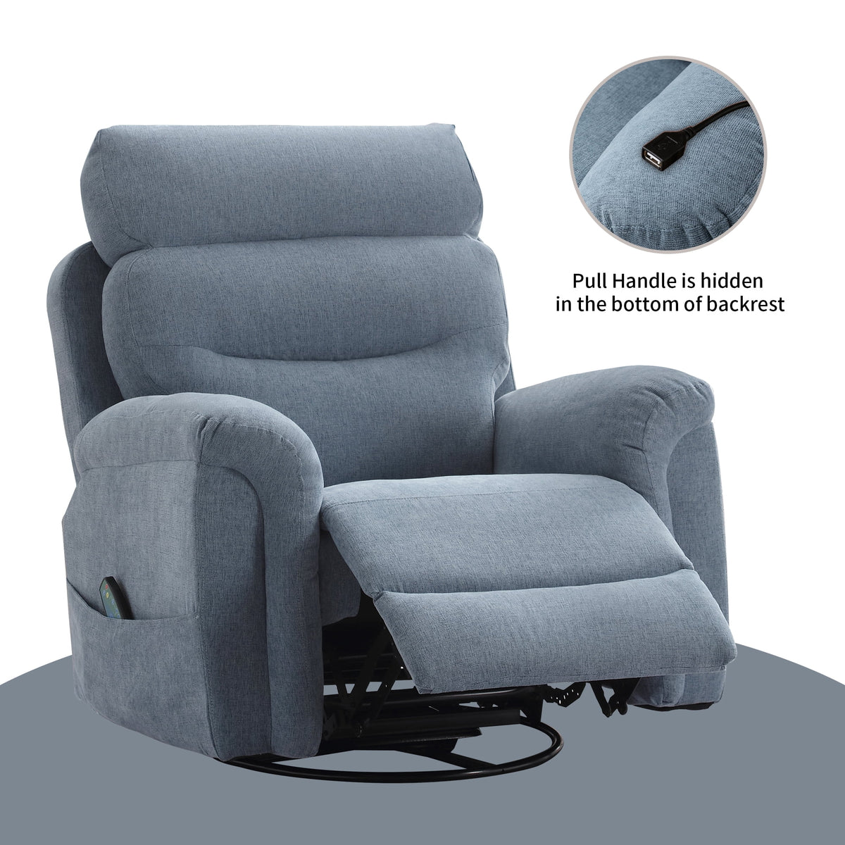 Upholstered Swivel Rocker Recliner Chair with Massage T426451