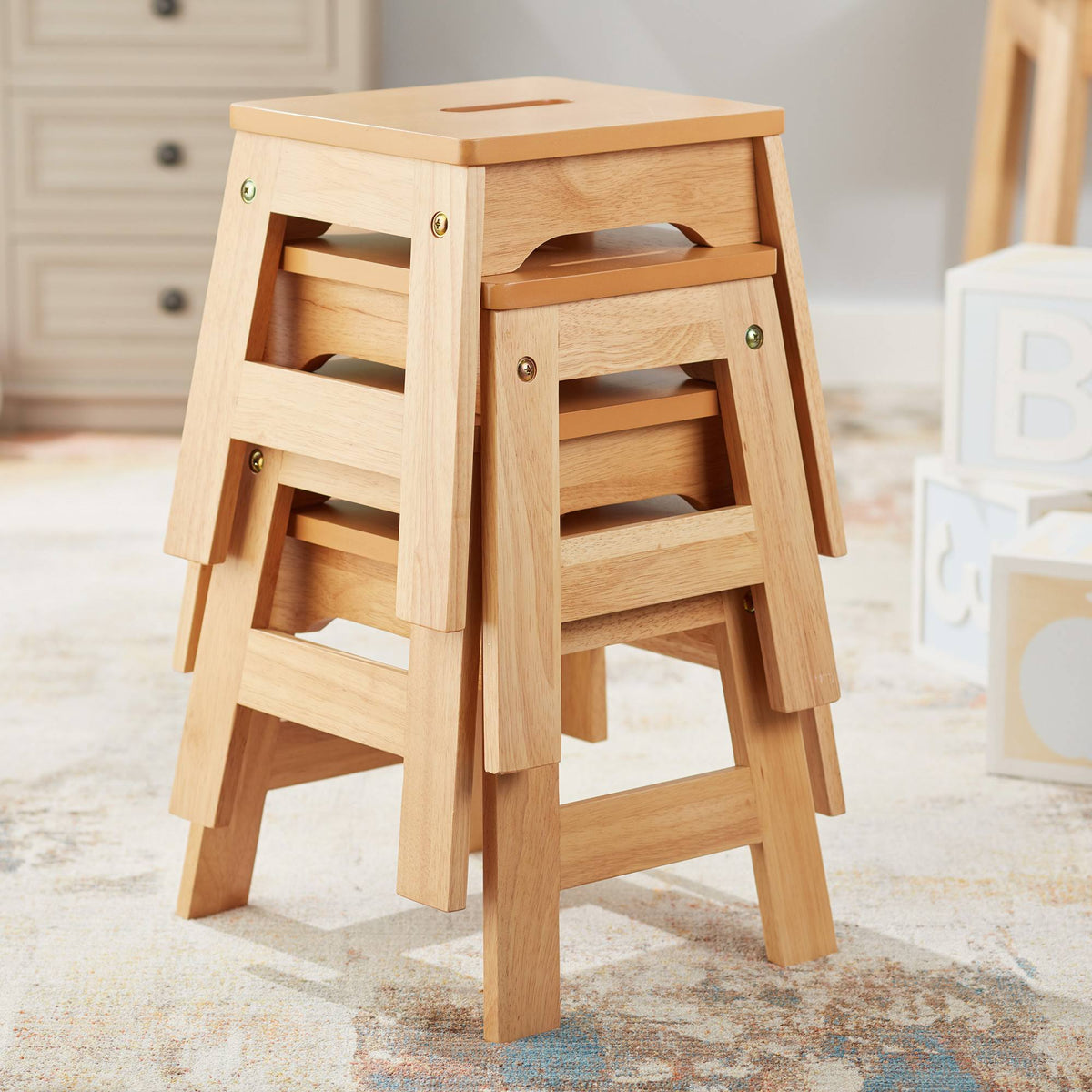 Natural Wooden Stools - Set of 4 E126