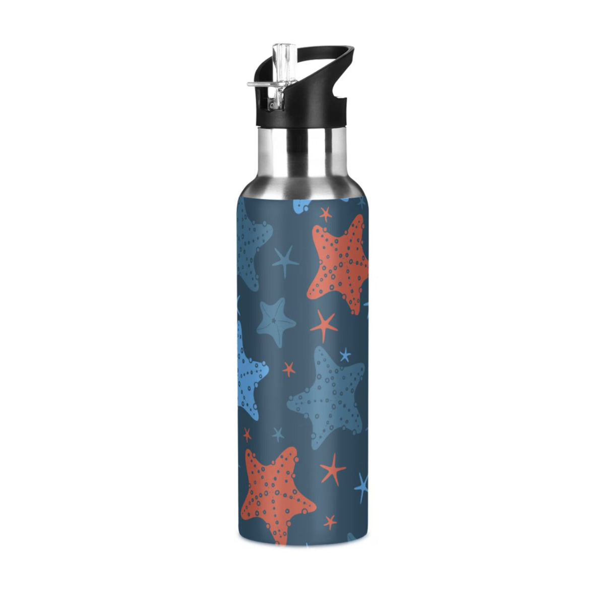 Blue-orange Starfish Stainless Steel Insulated Water Bottle with Straw Lid W5672
