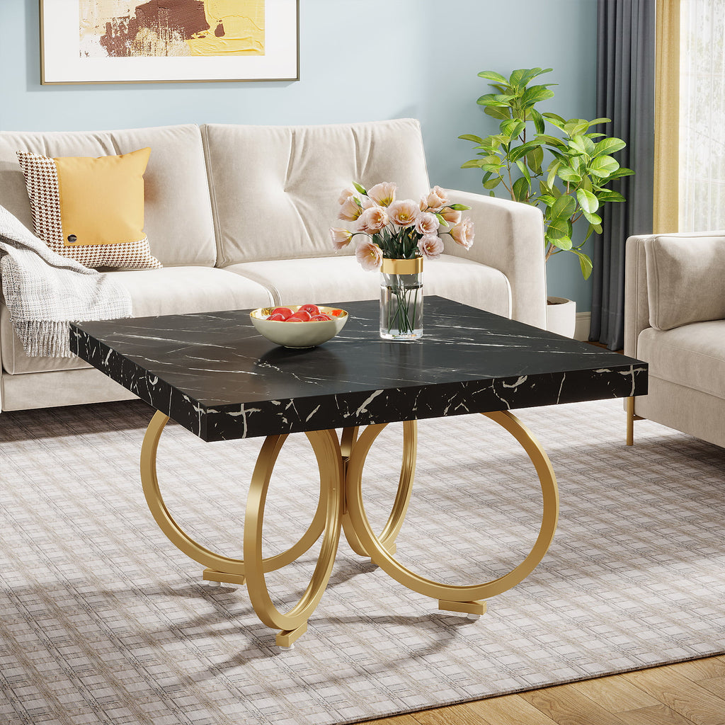 31.5 Inch Square Black Faux Marble Coffee Table J4859
