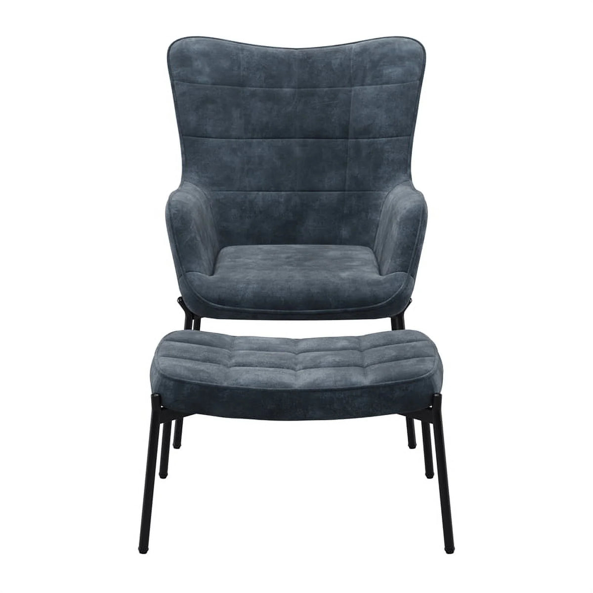 Dark Teal Blue Velvet Wingback Accent Chair with Stool J26940