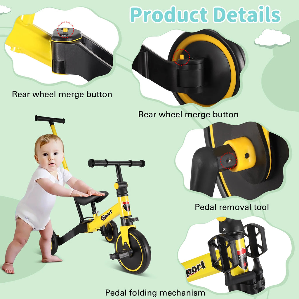 6 in 1 Kids Tricycle with Adjustable Seat and Removable Pedal F9061