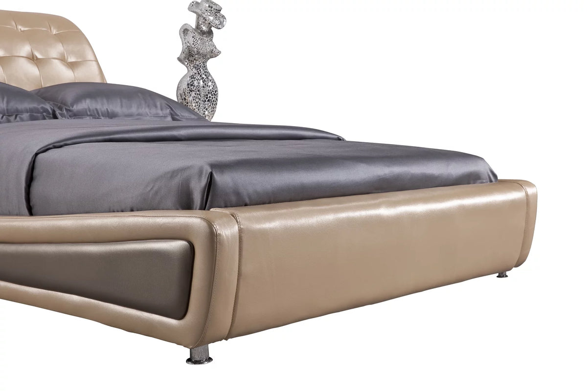 Gold California King Faux-Leather Platform Bed E714727