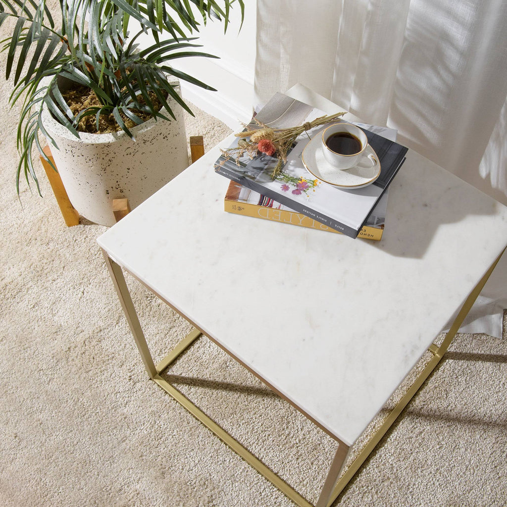 Marble Black Square Accent Table Y25328