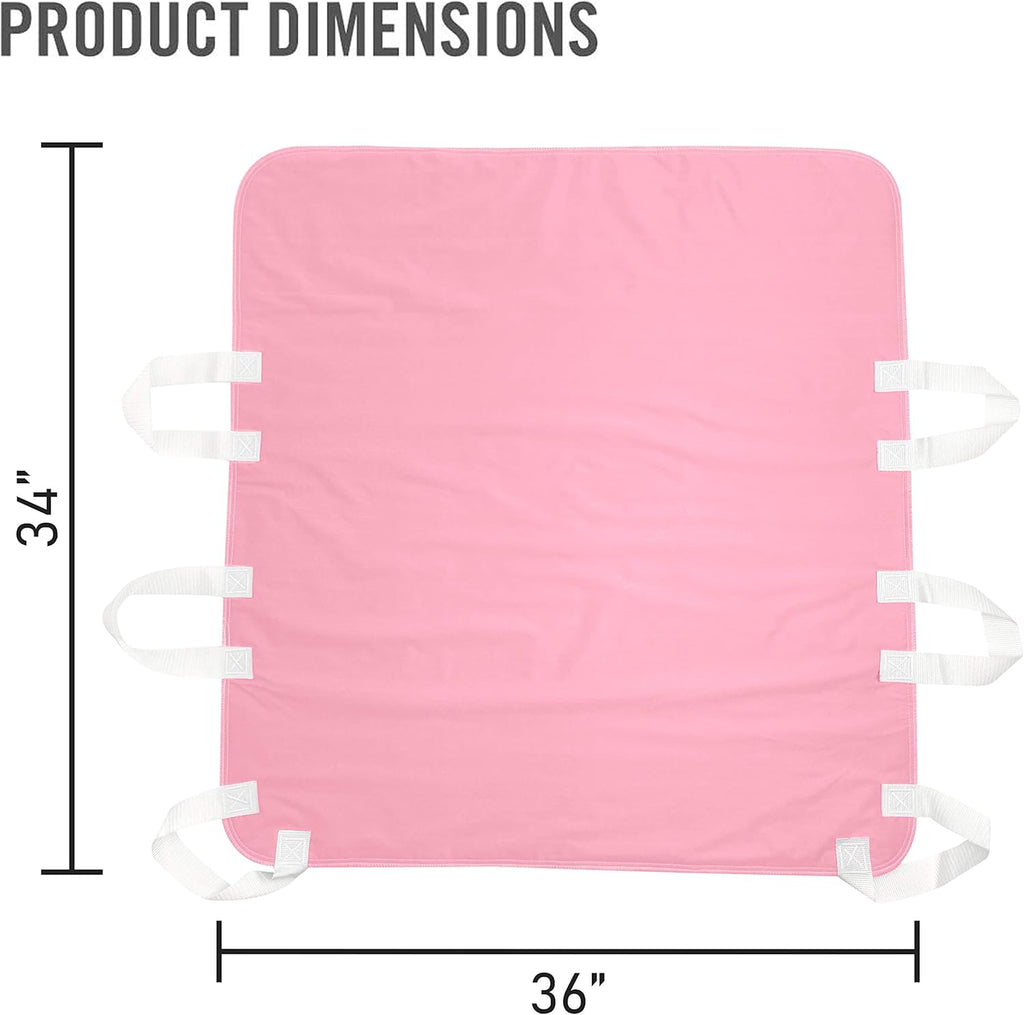 Waterproof Reusable Incontinence Bed Pad with 6 Handles, 34” x 36” (2-Pack Pink) E46470