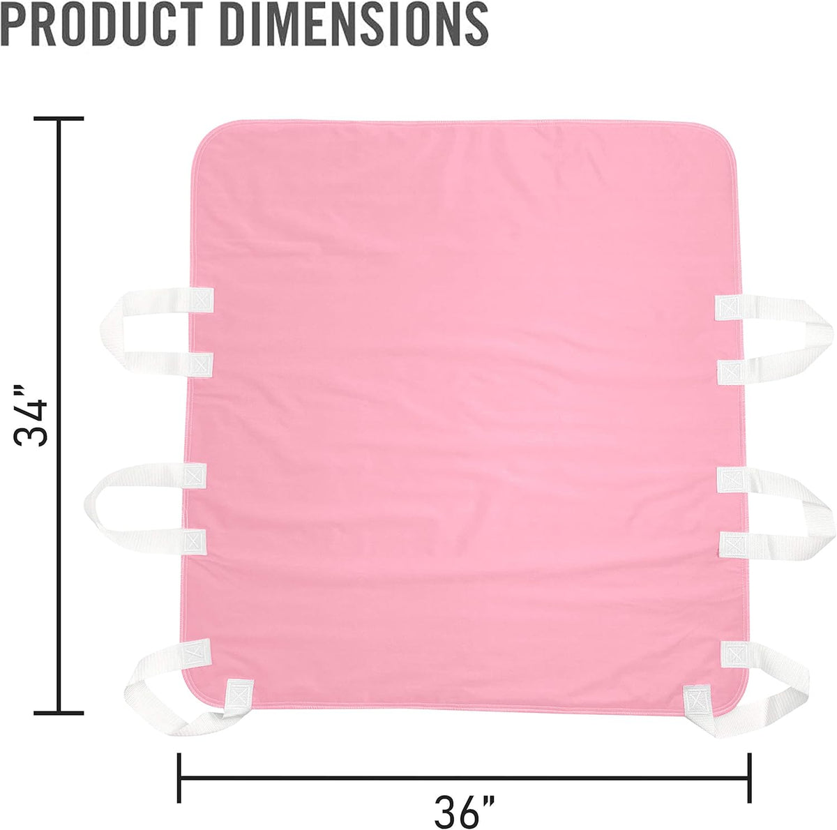 Waterproof Reusable Incontinence Bed Pad with 6 Handles, 34” x 36” (2-Pack Pink) E46470