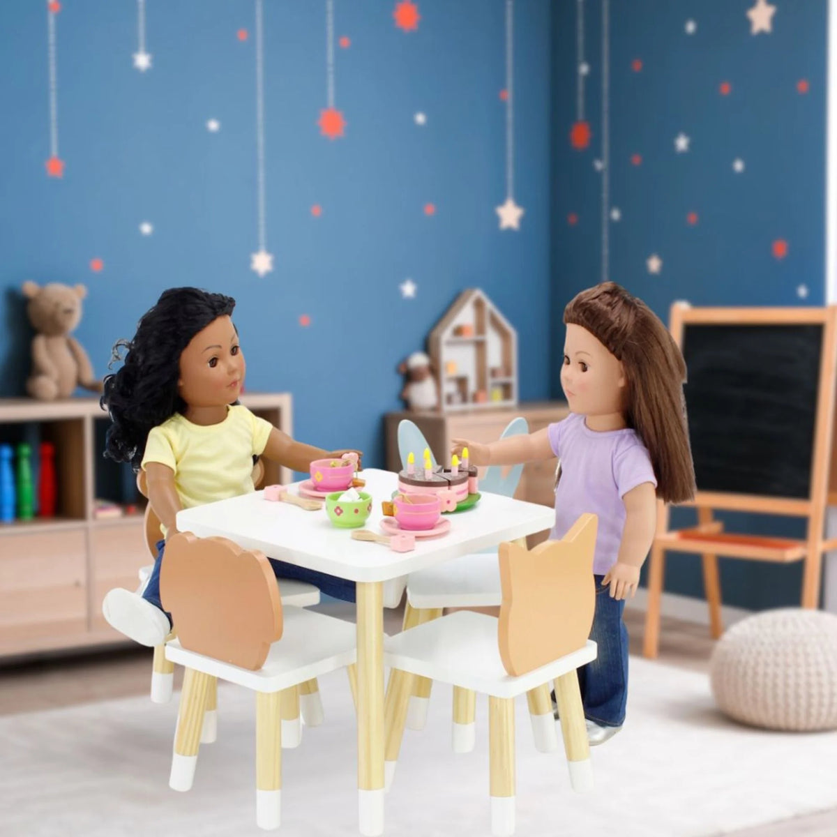18 Inch Doll Wooden Kitchen Table and 4 Chair Dining Set X347