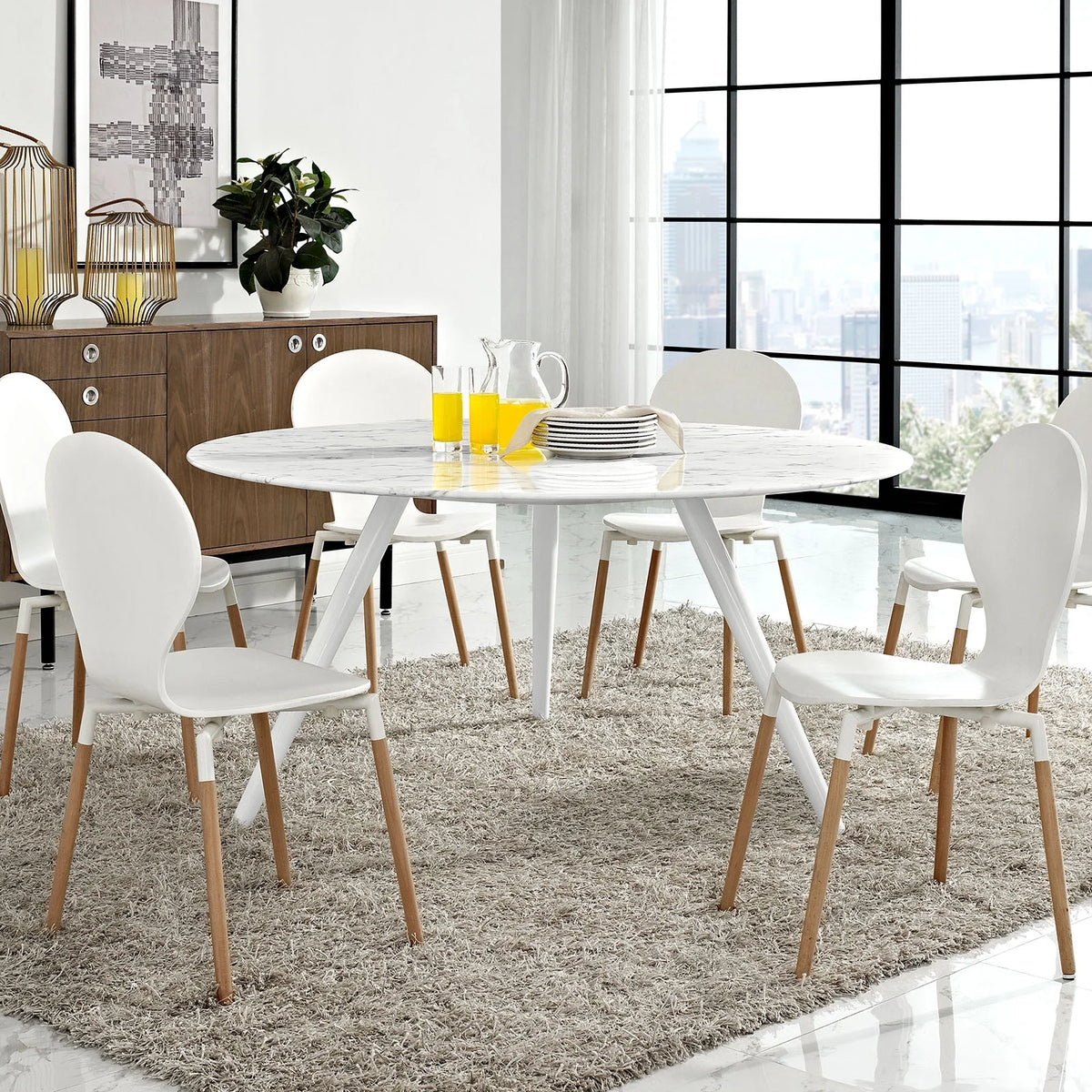 Round White Marble Metal Dining Table I31202
