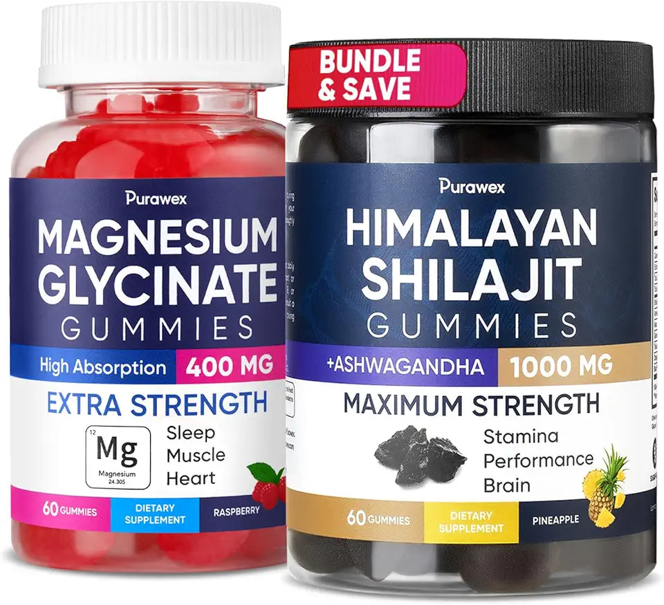 Magnesium Glycinate & Shilajit Gummies Bundle Sugar-Free Vegan 120 Gummies S49930