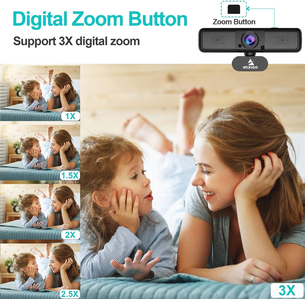 2K 4MP Zoomable Webcam with Privacy Cover & Dual Microphone, 3X Digital Zoom, 95-Degree Viewing, Quad HD USB Camera, Pack of 2 B74797