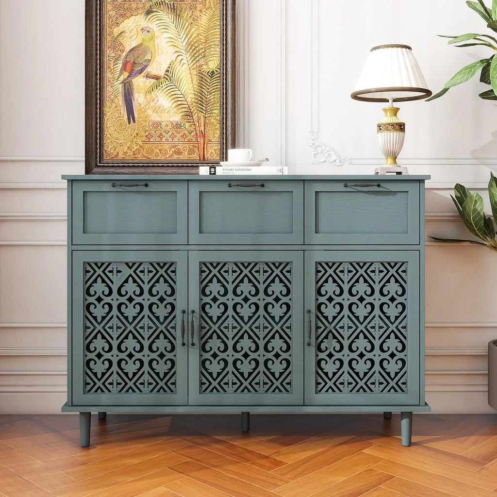 Solid Wood Sideboard Buffet Cabinet with 3 Doors 3 Drawers X28329
