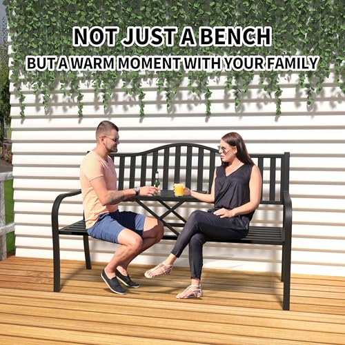 50" Metal Outdoor Bench with Backrest & Armrests F49547