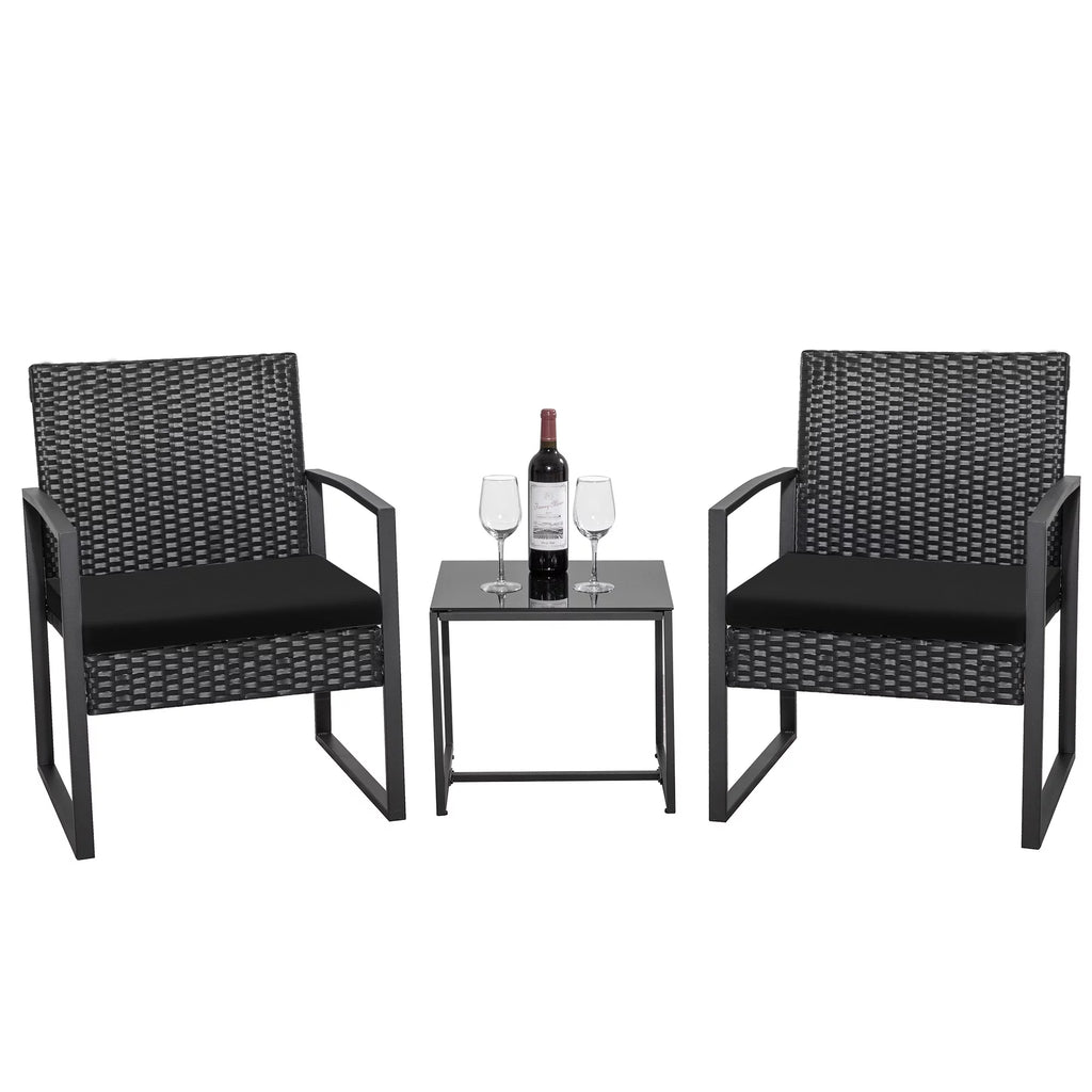 Black 3-Piece Wicker Bistro Chair Set with Coffee Table C159